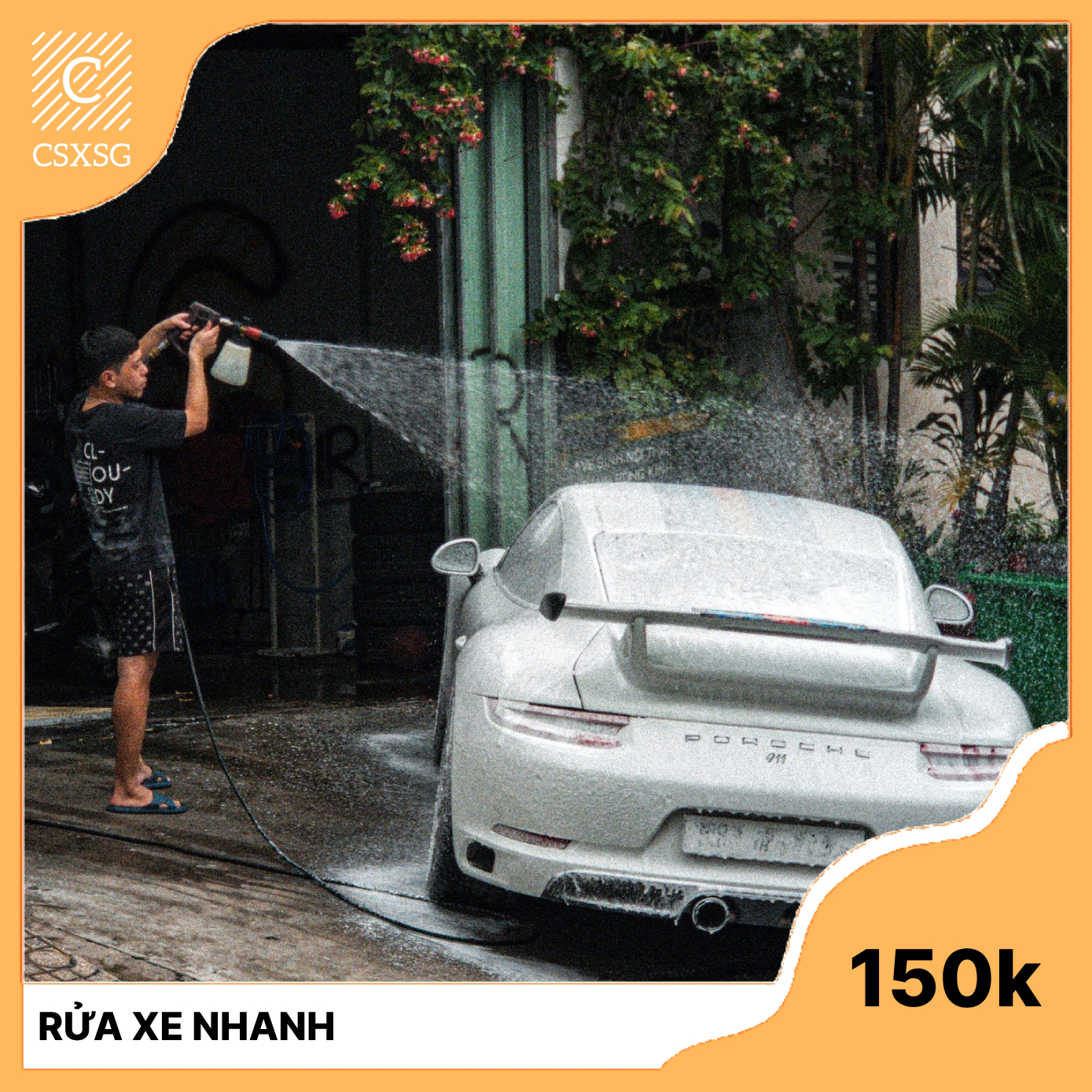 Rửa xe nhanh hai bước bọt, vệ sinh khe kẽ hốc bánh và dưỡng bóng bảo vệ lốp xe